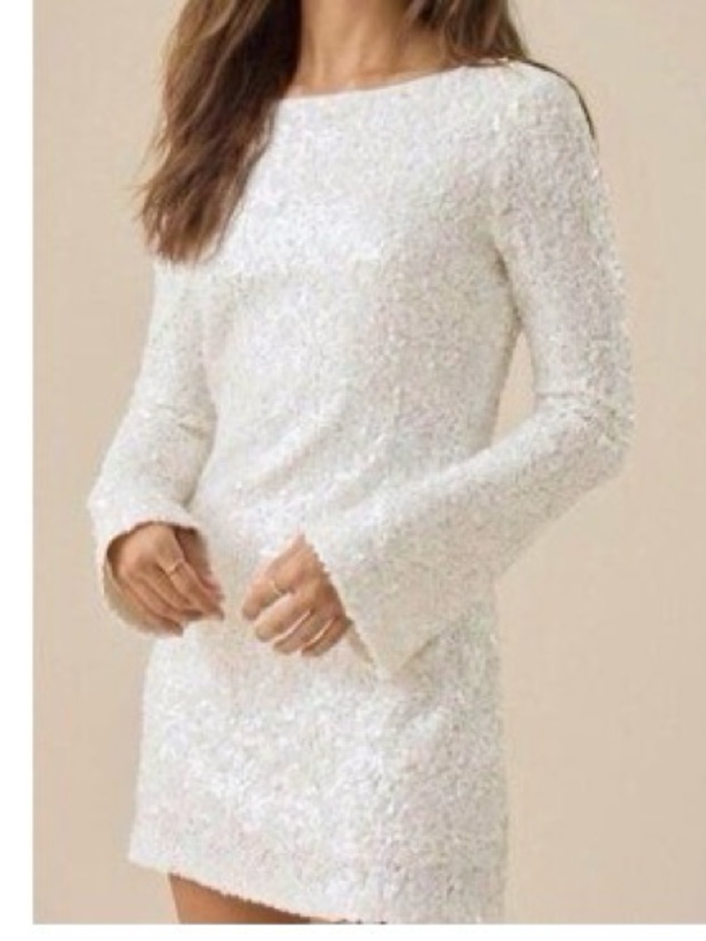 Altar'd State White Sequin Long Sleeve Bow Back Dress Sequin Mini Dress in White